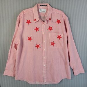 vintage mili designs womens button front top size XL red stripe embroidered star